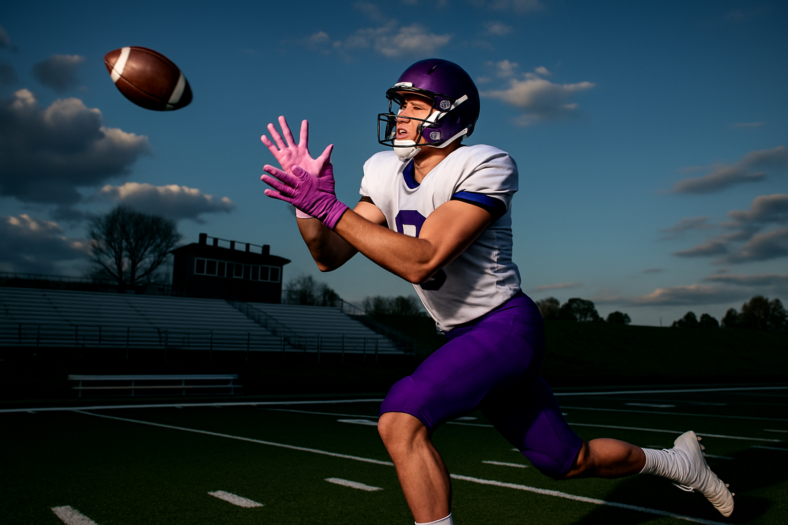 Football player reaching to catch a pass